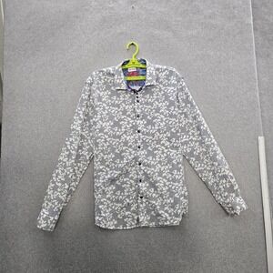 Au Noir Men Button Up Shirt 5 White Floral Geometric Long Sleeve